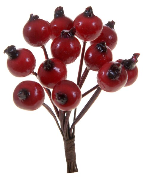 Set 24 Bacche Pirichanta Artificiali Larghezza 1 cm Rosso