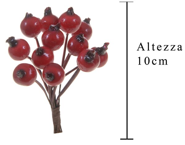 Set 24 Bacche Pirichanta Artificiali Larghezza 1 cm Rosso