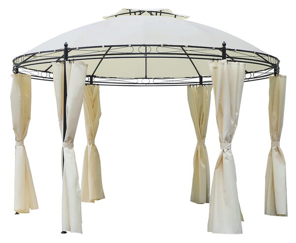 Gazebo da Giardino Ø3,5x2,75m con Tende in Acciaio e Poliestere Bianco