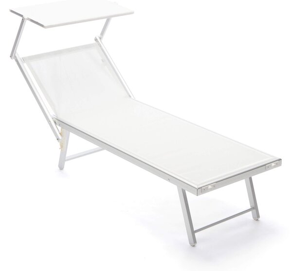 Lettino Prendisole da Giardino 183/190x61x38 cm in Alluminio e Textilene Bianco