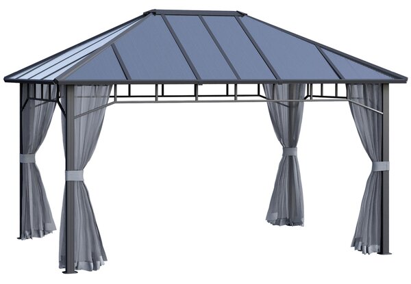 Gazebo da Giardino 4x3m con Zanzariere Tetto in Policarbonato Grigio