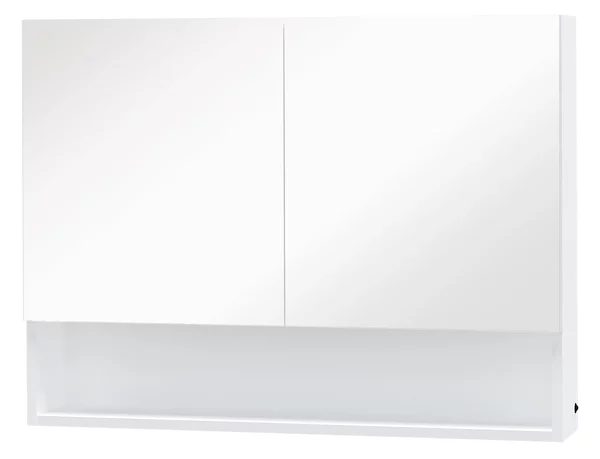 Mobiletto Specchiera da Bagno 2 Ante 1 Ripiano 80x15x60 cm con Luce LED Bianco