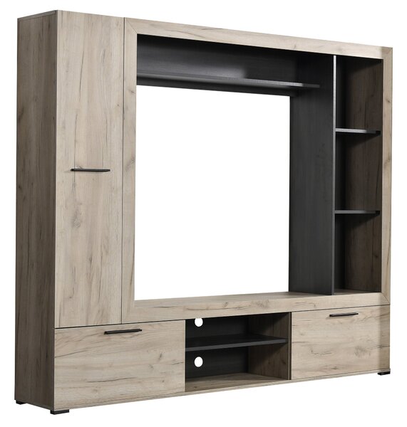Parete Attrezzata Soggiorno 195x171x35 cm in Legno Laminato Effetto Quercia