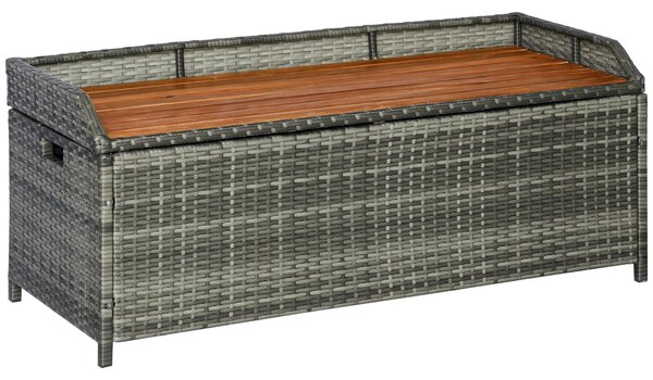 Panchina Contenitore da Giardino 121x50x50 cm in Legno e Rattan Grigio