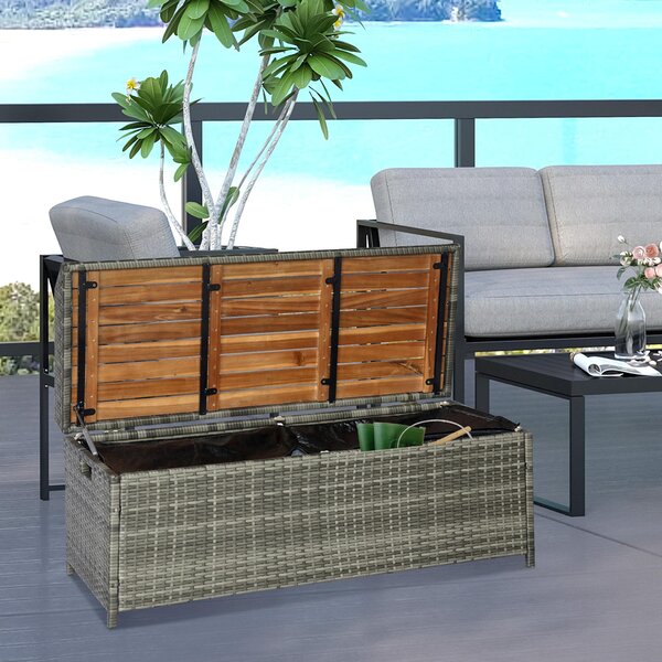 Panchina Contenitore da Giardino 121x50x50 cm in Legno e Rattan Grigio