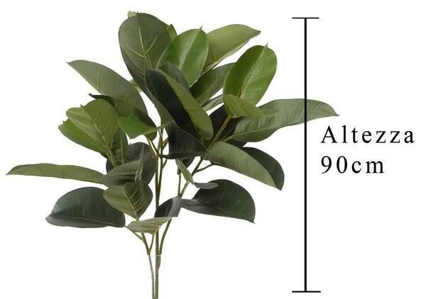 Rubber con 31 Foglie Artificiali Altezza 90 cm Verde