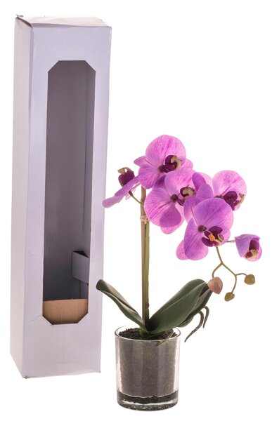 Set 2 Pianta Artificiale di Phalaenopsis Artificiali con Vaso Altezza 38 cm Rosa