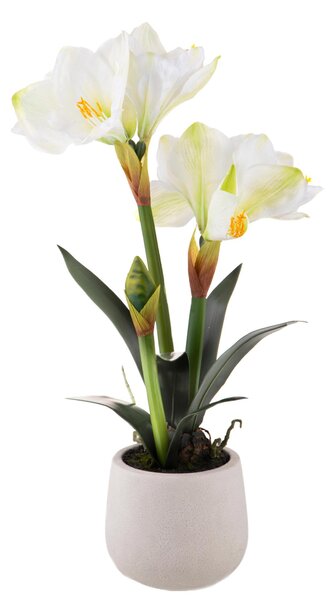 Amaryllis Artificiale con Vaso Altezza 64 cm Bianco