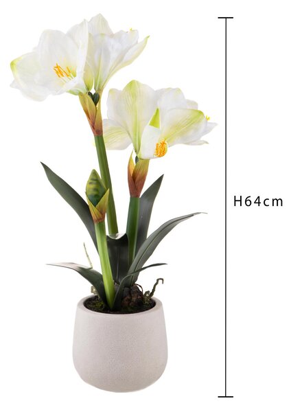 Amaryllis Artificiale con Vaso Altezza 64 cm Bianco