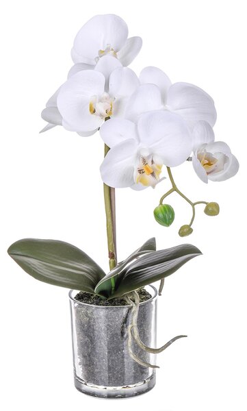 Set 2 Pianta Artificiale di Phalaenopsis Artificiali con Vaso Altezza 38 cm Bianco