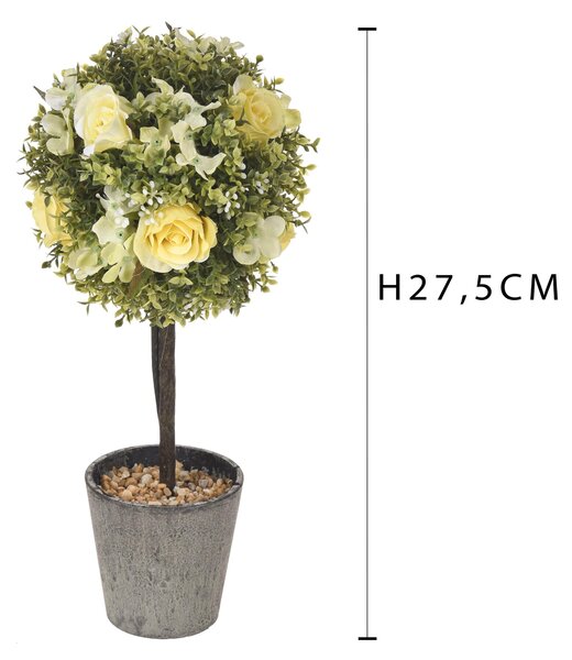 Rose Artificiali su Topiary Altezza 27,5 cm Giallo