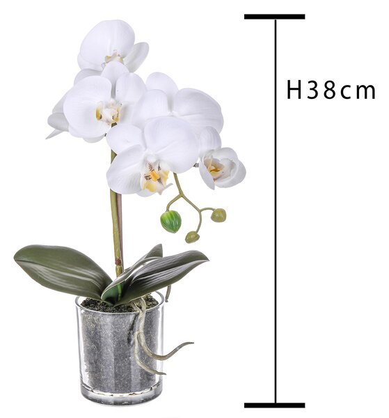 Set 2 Pianta Artificiale di Phalaenopsis Artificiali con Vaso Altezza 38 cm Bianco
