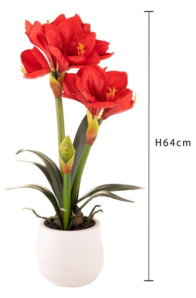 Amaryllis Artificiale con Vaso Altezza 64 cm Rosso