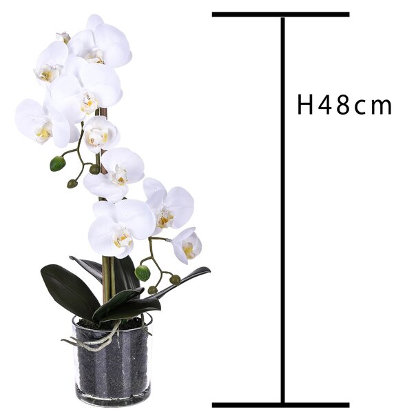 Pianta Artificiale di Phalaenopsis Artificiali con Vaso Altezza 48 cm Bianco