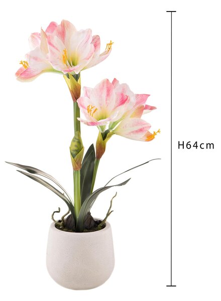 Amaryllis Artificiale con Vaso Altezza 64 cm Rosa