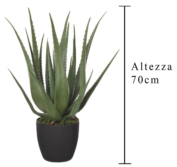 Aloe Artificiale con Vaso, 24 Foglie Altezza 70 cm Verde