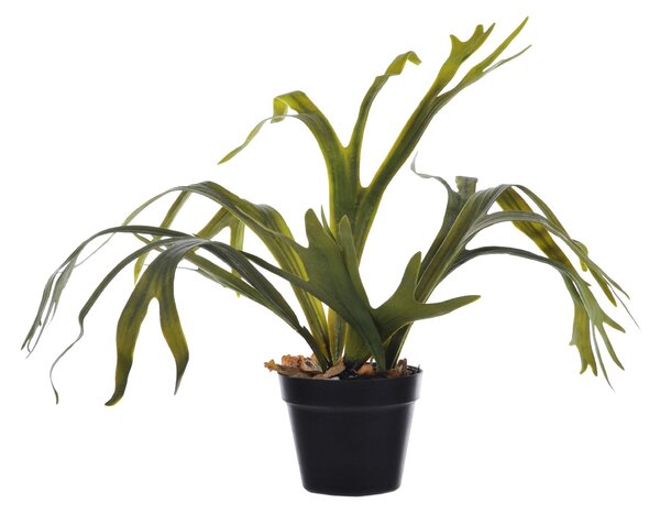 Platicerium Artificiale in Vaso con 8 Foglie Altezza 62 cm Verde