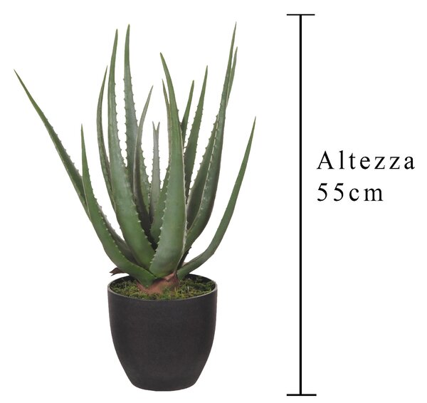 Aloe Artificiale con Vaso, 17 Foglie Altezza 55 cm Verde