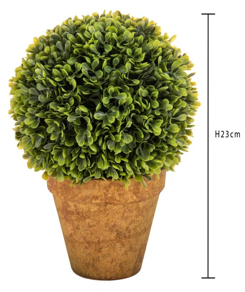 Set 2 Sfera Bossolo/Buxus Artificiale con Vaso Altezza 23 cm Verde