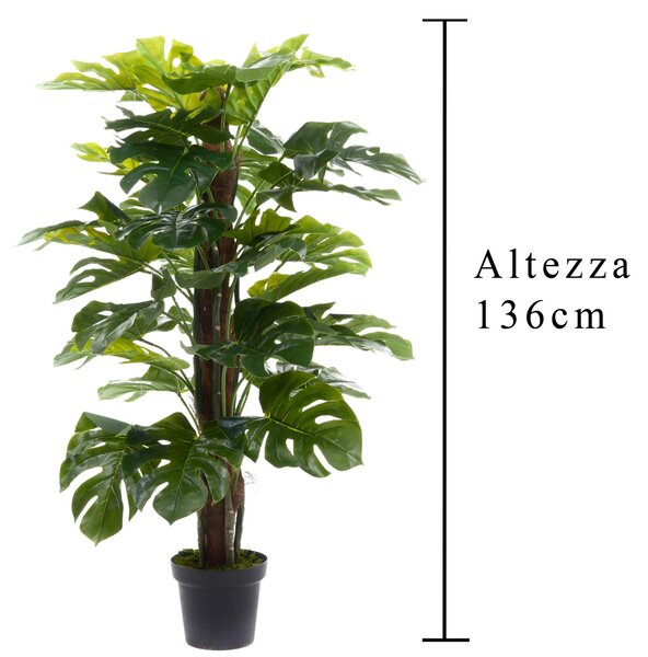 Monstera Artificiale con Vaso Altezza 136 cm Verde
