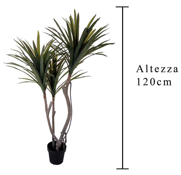 Dracena Marginata Artificiale in Vaso con 122 Foglie Altezza 120 cm Verde