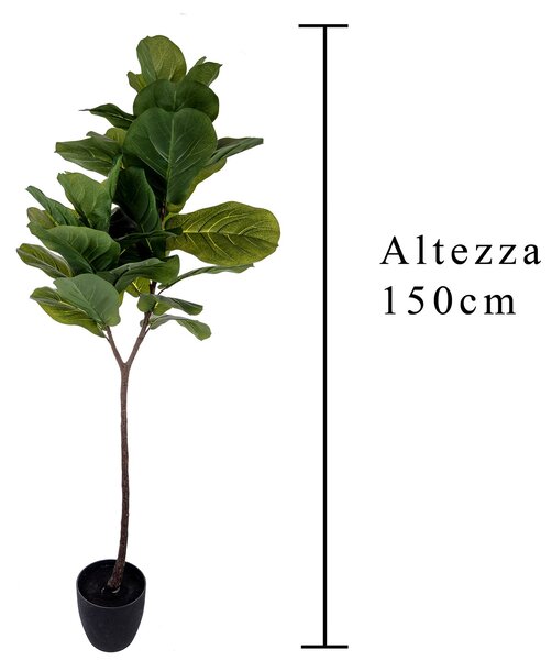 Ficus Lyrata Artificiale in Vaso con 34 Foglie Altezza 150 cm Verde