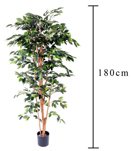 Ficus Artificiale con 1296 Foglie con Vaso Altezza 180 cm Verde