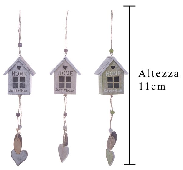 Set 12 Casina in legno da appendere Altezza 23 cm