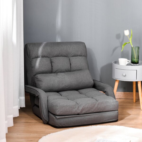 Poltrona Letto Singolo Trasformabile 62x78x70 cm in Tessuto Effetto Lino Grigio