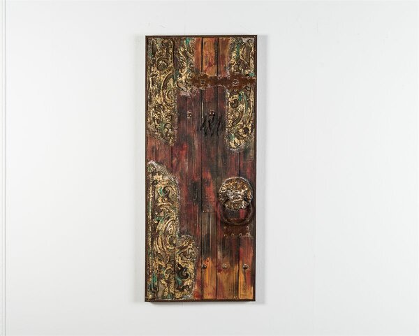 Dipinto a Olio su Legno Antico con Inserti Decorativi in Metallo. Telaio in Legno Dreams