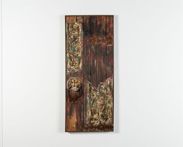 Dipinto a Olio su Legno Antico con Inserti Decorativi in Metallo. Telaio in Legno Dreams
