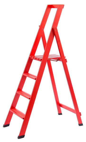 Scala Pieghevole in Legno 4 Gradini H88 cm Rossa