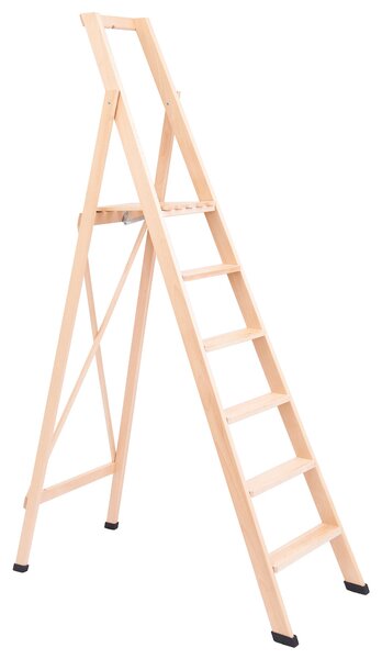 Scala Pieghevole in Legno 6 Gradini H130 cm Naturale