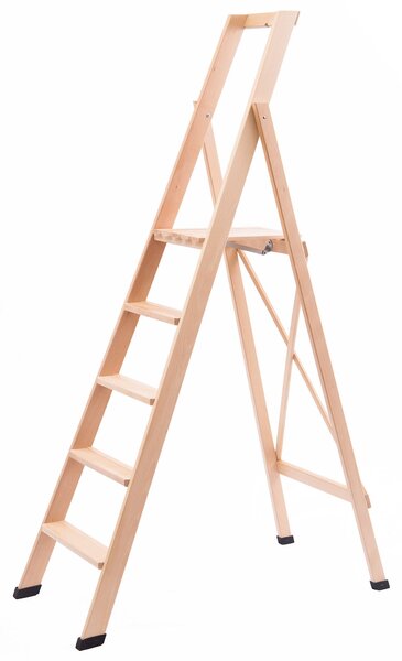 Scala Pieghevole in Legno 5 Gradini H100 cm Naturale