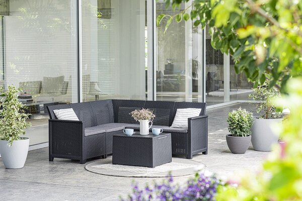 Set da Giardino Divano Angolare e Tavolino in Resina Keter Emma Corner Antracite