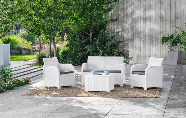 Set da Giardino Divano 2 Poltrone e Tavolino in Resina Keter Rosalie Lounge Bianco