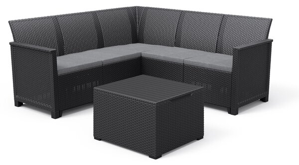 Set da Giardino Divano Angolare e Tavolino in Resina Keter Emma Corner Antracite