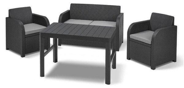 Set da Giardino Divano 2 Poltrone e Tavolino in Resina Keter Carolina Lounge Antracite