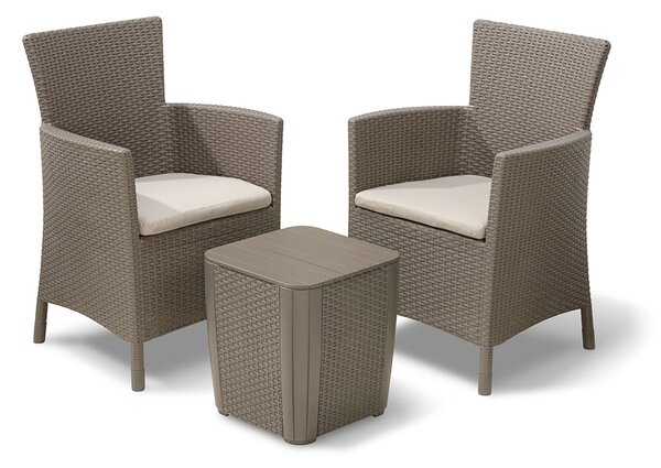 Set Tavolino e 2 Poltrone da Giardino Effetto Rattan Keter Iowa Balcony Cappuccino