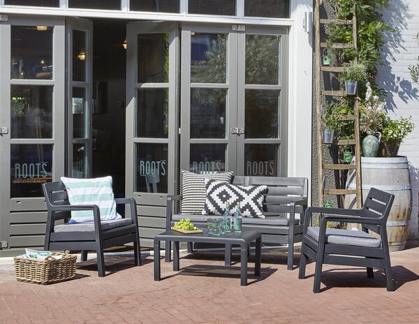 Set da Giardino Divano 2 Poltrone e Tavolino in Resina Keter Delano Lounge Antracite