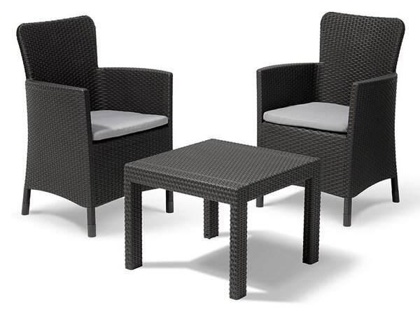 Set Tavolino e 2 Poltrone da Giardino Effetto Rattan Keter Salvador Balcony Antracite