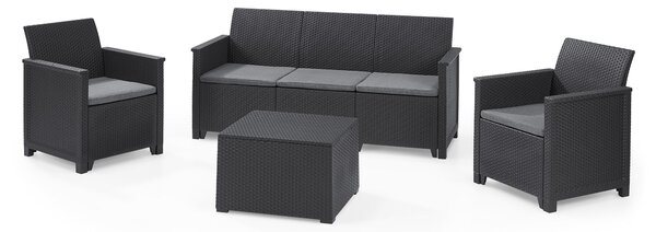 Set da Giardino Divano 2 Poltrone e Tavolino in Resina Keter Emma Lounge Antracite