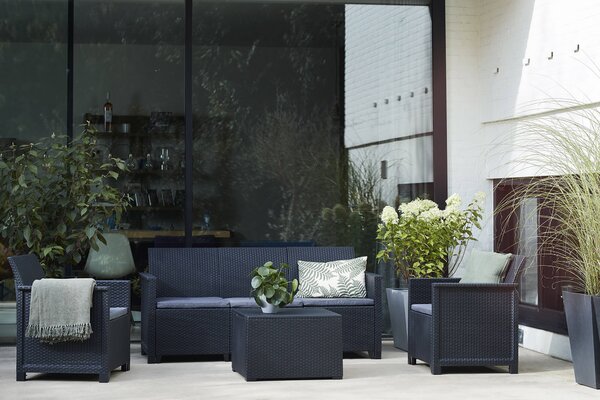 Set da Giardino Divano 2 Poltrone e Tavolino in Resina Keter Emma Lounge Antracite