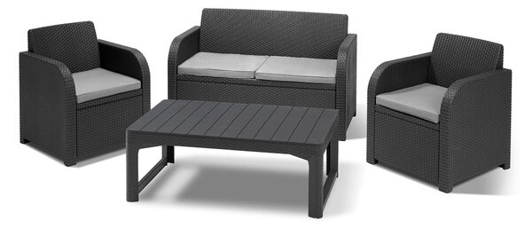 Set da Giardino Divano 2 Poltrone e Tavolino in Resina Keter Carolina Lounge Antracite