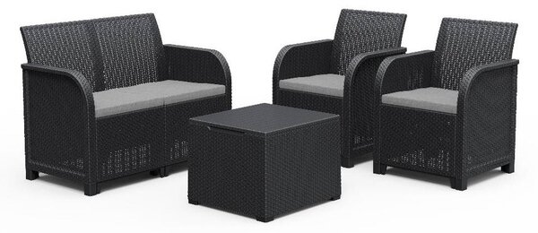 Set da Giardino Divano 2 Poltrone e Tavolino in Resina Keter Rosalie Lounge Antracite