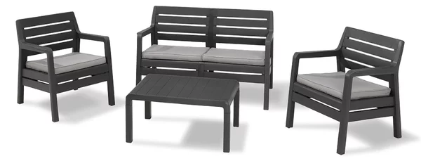 Set da Giardino Divano 2 Poltrone e Tavolino in Resina Keter Delano Lounge Antracite