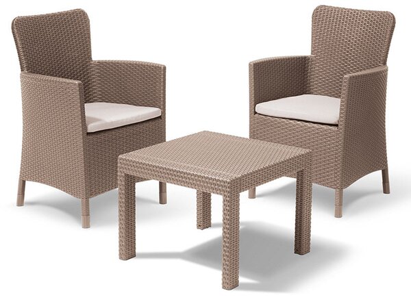 Set Tavolino e 2 Poltrone da Giardino Effetto Rattan Keter Salvador Balcony Cappuccino
