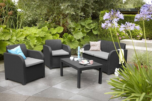 Set da Giardino Divano 2 Poltrone e Tavolino in Resina Keter Carolina Lounge Antracite