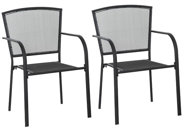 Set 2 Sedie da Giardino con Braccioli in Metallo Nero