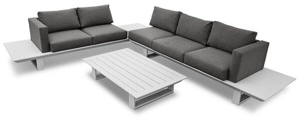 Set da Giardino Divano Angolare e Tavolino in Alluminio Bianco e Grigio